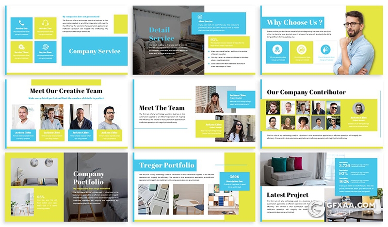 30页扁平化大色块设计企业团队介绍展示Google slides模板5种主题配色 - 顶尖PPT