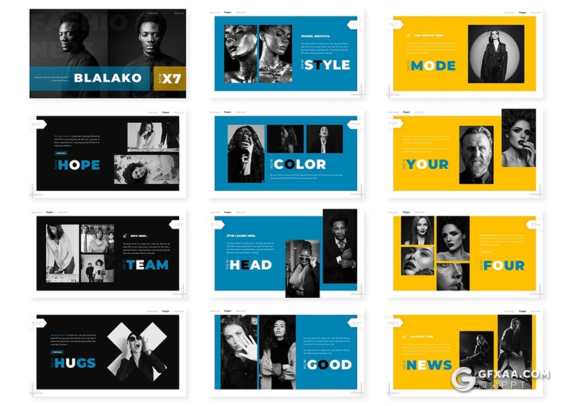 30页大标题搭配图片设计时尚杂志风Google slides模板5种主题配色 - 顶尖PPT