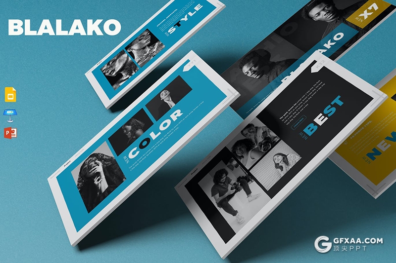 30页大标题搭配图片设计时尚杂志风Google slides模板5种主题配色 - 顶尖PPT