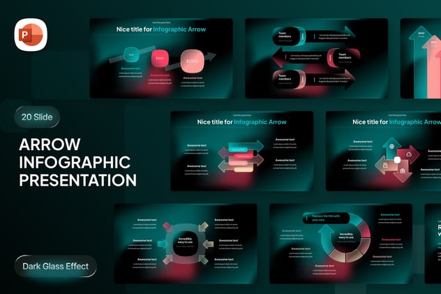玻璃拟态风格箭头指向图形PPT模板 - 顶尖PPT