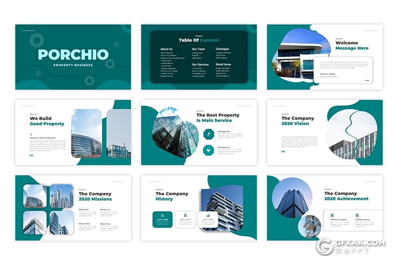 30页绿色创意图形设计国外商务风格企业公司简介ppt模板 - 顶尖PPT