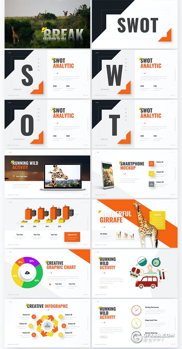 64页精美设计野生动物保护动物介绍PPT模板11种主题配色94种XML配色 - 顶尖PPT