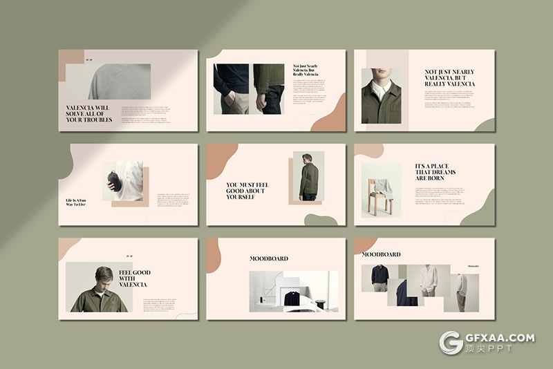 34页创意波浪图形简约风格时尚服装展示PPT模板 - 顶尖PPT