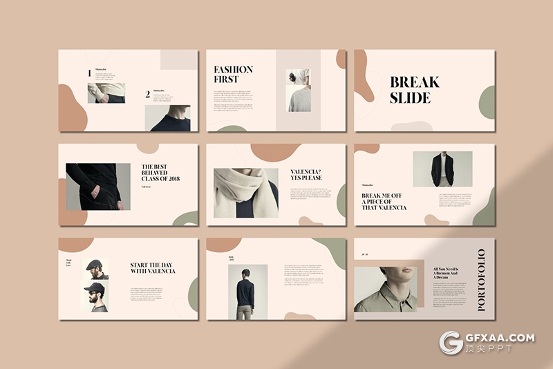 34页创意波浪图形简约风格时尚服装展示PPT模板 - 顶尖PPT