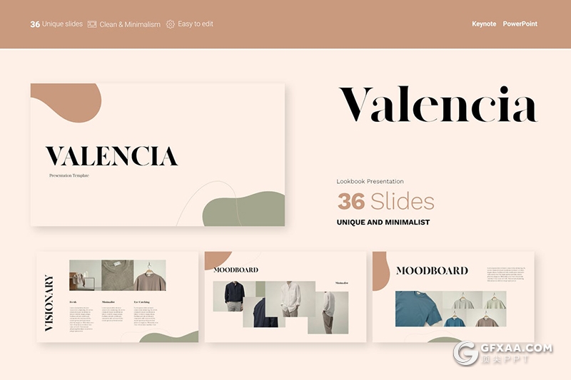 34页创意波浪图形简约风格时尚服装展示PPT模板 - 顶尖PPT