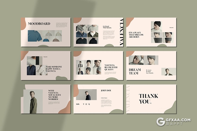 34页创意波浪图形简约风格时尚服装展示PPT模板 - 顶尖PPT