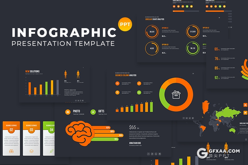 170页数据信息图形ppt条形图圆形图齿轮图部分国家地图图形ppt模板 - 顶尖PPT
