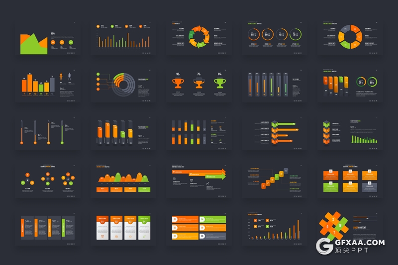 170页数据信息图形ppt条形图圆形图齿轮图部分国家地图图形ppt模板 - 顶尖PPT