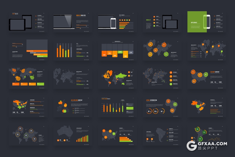 170页数据信息图形ppt条形图圆形图齿轮图部分国家地图图形ppt模板 - 顶尖PPT