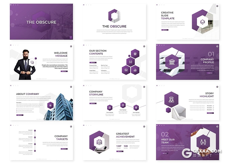 30页六边形商业项目计划书项目报告工作总结Google slides模板 5种配色 - 顶尖PPT