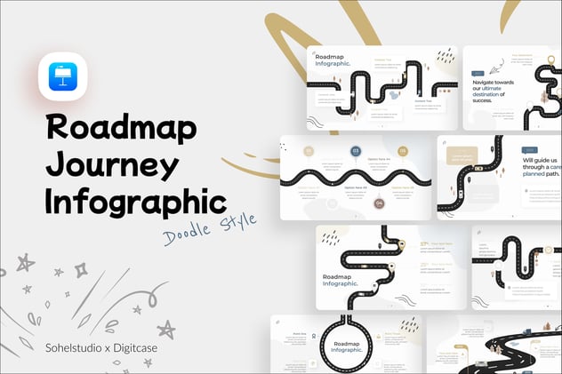 涂鸦风格路线图形keynote模板 - 顶尖PPT