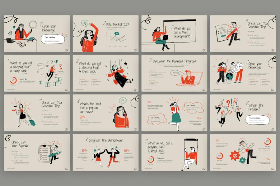 手绘涂鸦人物插画商务概念插图PPT模板 - 顶尖PPT