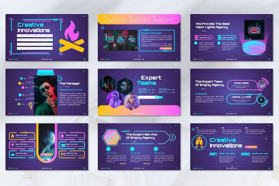 霓虹艺术讲述展示方案应用Keynote模板 - 顶尖PPT