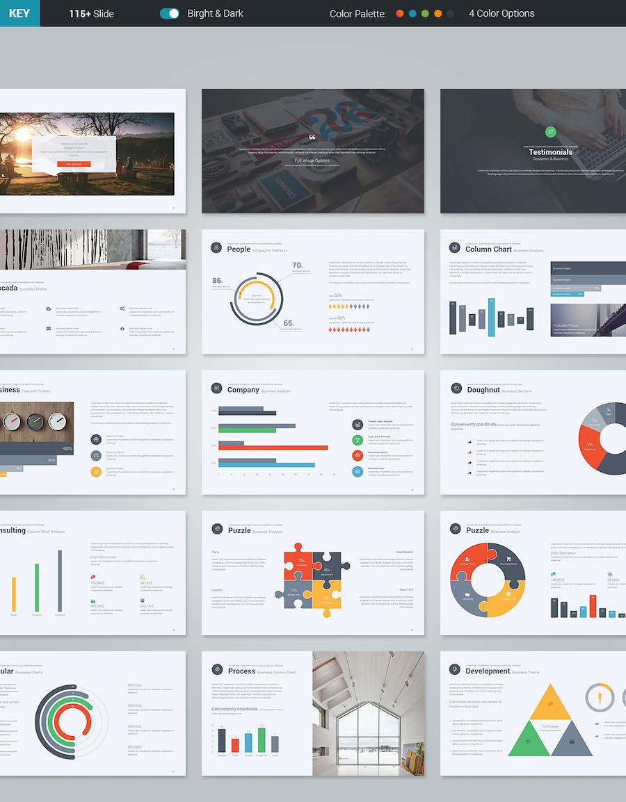 彩色商务数据统计图形图表keynote模板 - 顶尖PPT