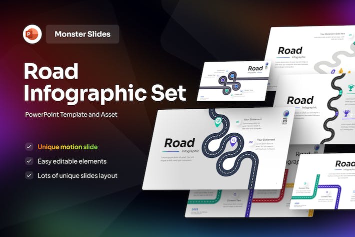 弯曲的道路信息图形图表PPT模板 - 顶尖PPT