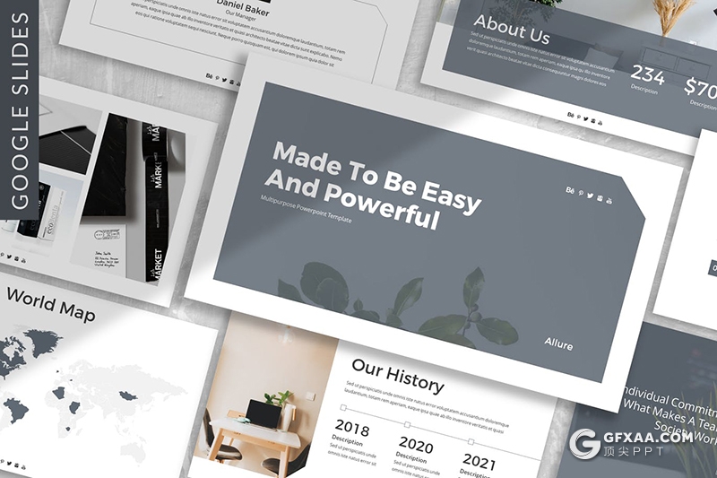 30页扁平化简约风格工作汇报总结商务通用Google slides模板3种主题配色 - 顶尖PPT