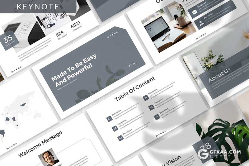 30页扁平化简约风格工作汇报总结商务通用keynote模板3种主题配色 - 顶尖PPT