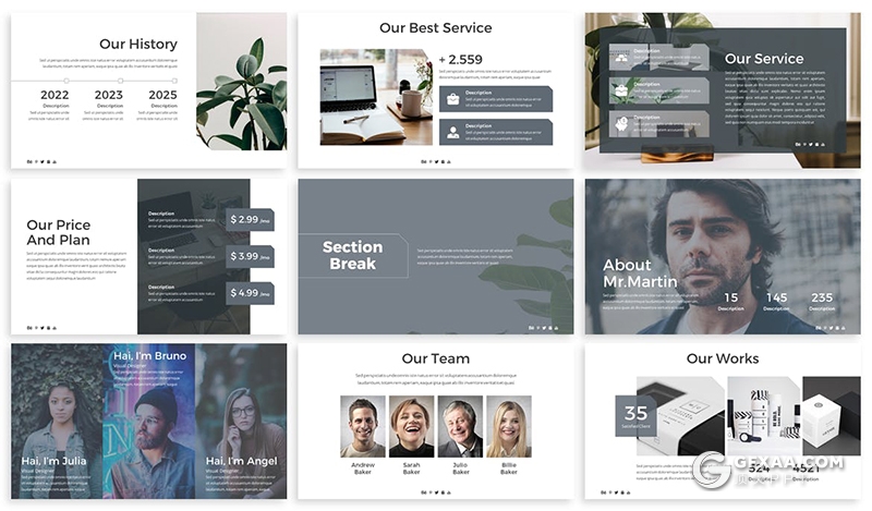 30页扁平化简约风格工作汇报总结商务通用keynote模板3种主题配色 - 顶尖PPT