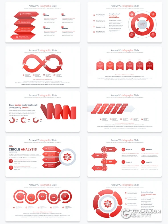 35页商务创意图形逻辑箭头图形PPT模板11种主题配色 - 顶尖PPT