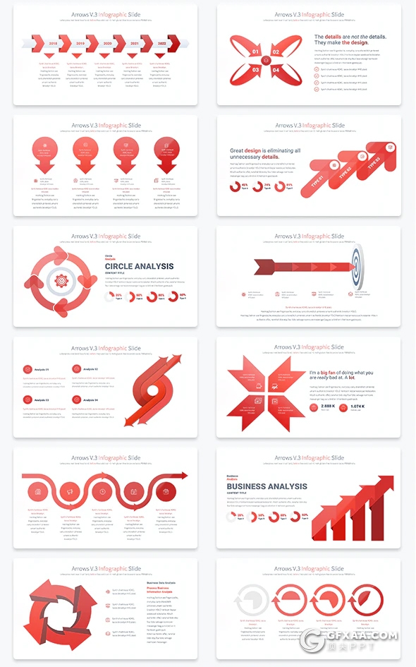 35页商务创意图形逻辑箭头图形PPT模板11种主题配色 - 顶尖PPT