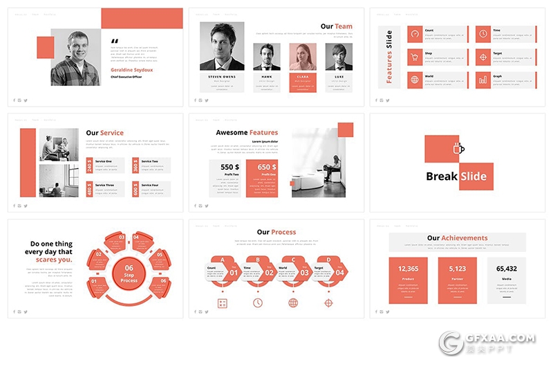 30页扁平化红色商务风格keynote模板5种主题配色 - 顶尖PPT
