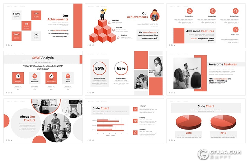 30页扁平化红色商务风格keynote模板5种主题配色 - 顶尖PPT