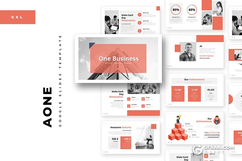 30页扁平化红色商务风格Google slides模板5种主题配色 - 顶尖PPT