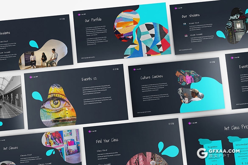31页创意图形设计国外艺术风格PPT模板 - 顶尖PPT