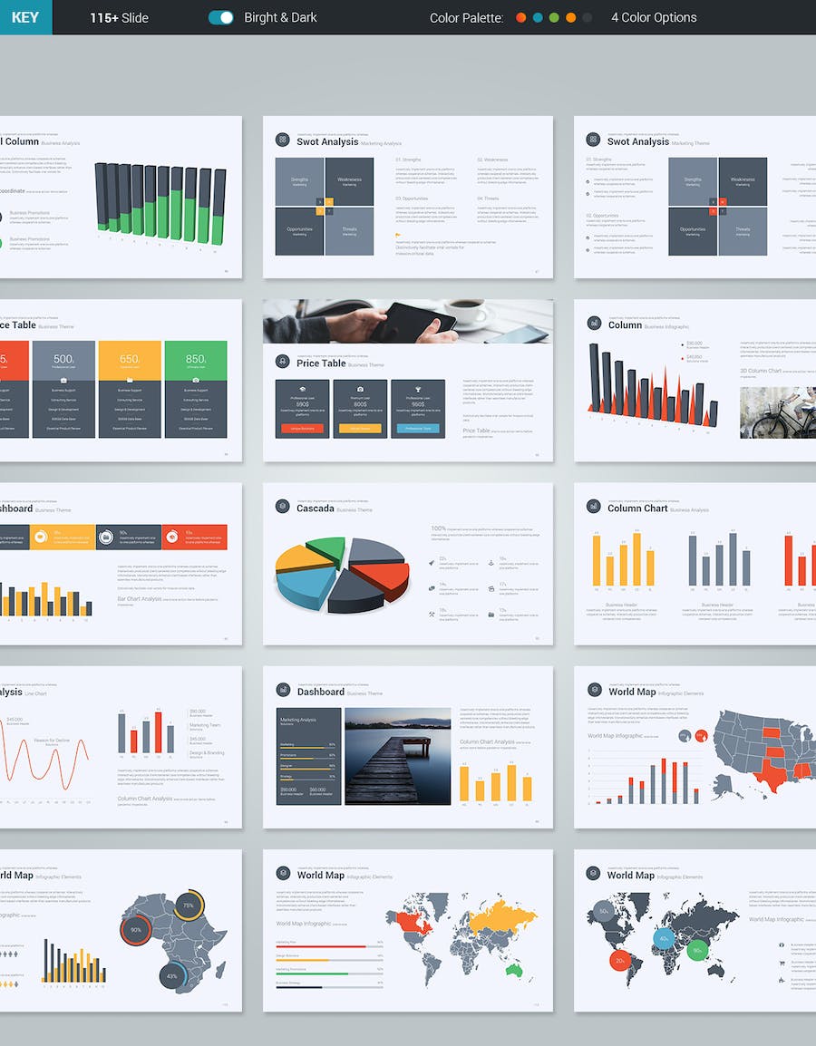 彩色商务数据统计图形图表keynote模板 - 顶尖PPT