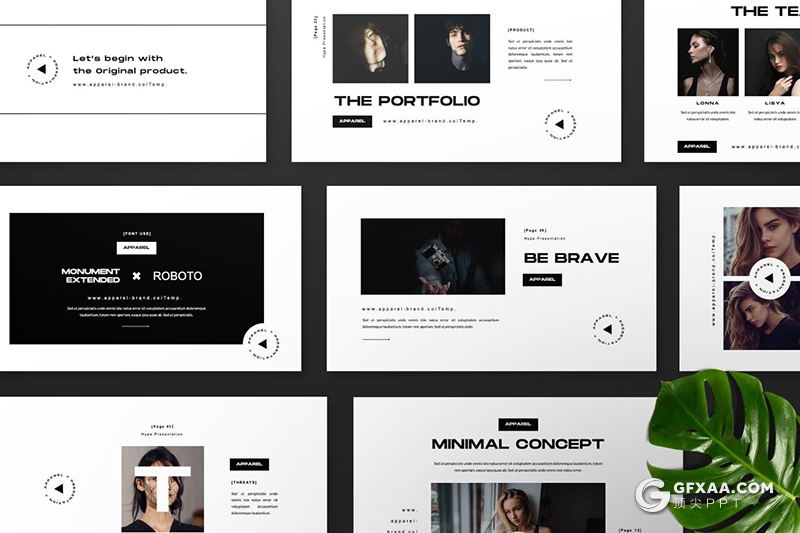 50页黑白极简风格时尚模特展示keynote模板 - 顶尖PPT