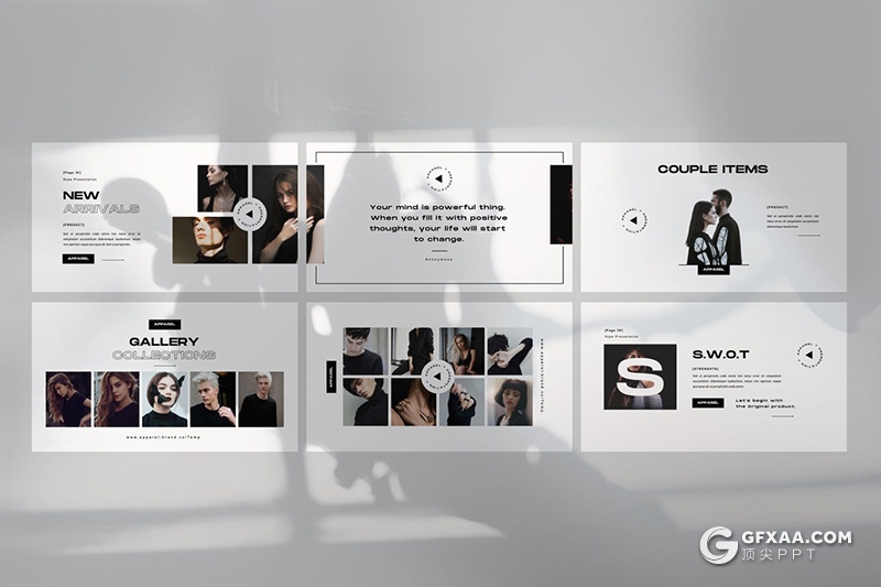 50页黑白极简风格时尚模特展示keynote模板 - 顶尖PPT