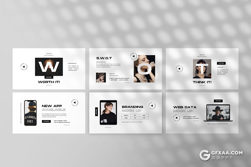 50页黑白极简风格时尚模特展示keynote模板 - 顶尖PPT