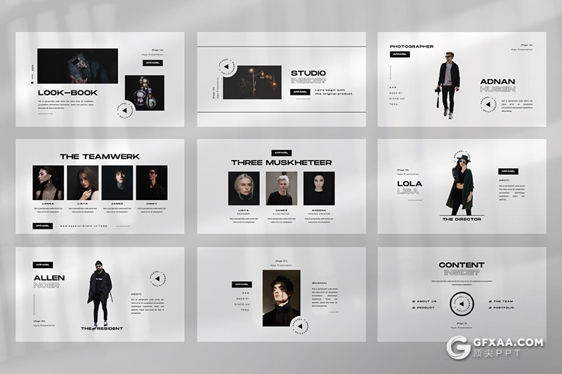 50页黑白极简风格时尚模特展示keynote模板 - 顶尖PPT
