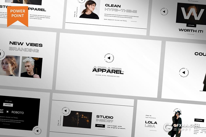 50页黑白极简风格时尚模特展示PPT模板 - 顶尖PPT