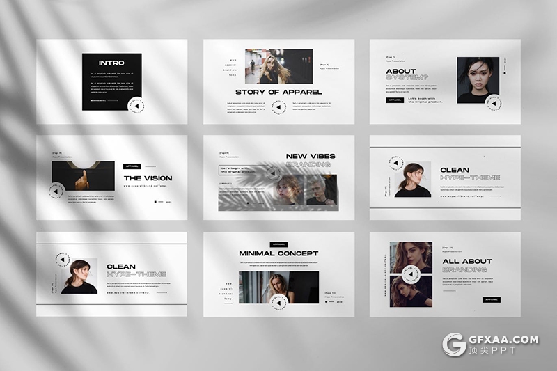 50页黑白极简风格时尚模特展示keynote模板 - 顶尖PPT