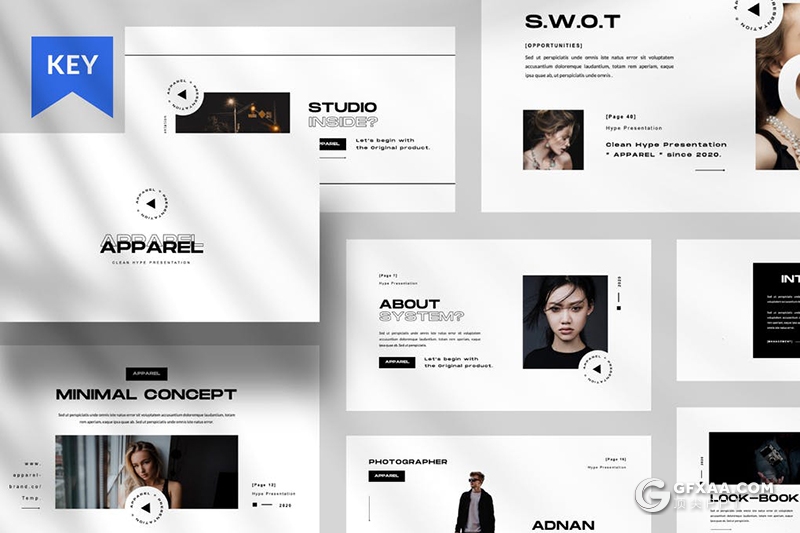 50页黑白极简风格时尚模特展示keynote模板 - 顶尖PPT