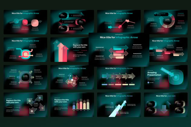 玻璃拟态风格箭头指向图形PPT模板 - 顶尖PPT