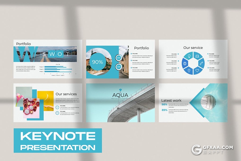 49页扁平化蓝色时尚简约风格国外商务keynote模板 - 顶尖PPT