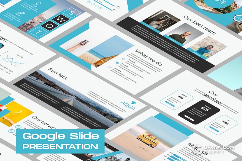49页扁平化蓝色时尚简约风格国外商务Google slides模板 - 顶尖PPT