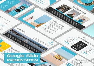 49页扁平化蓝色时尚简约风格国外商务Google slides模板 - 顶尖PPT