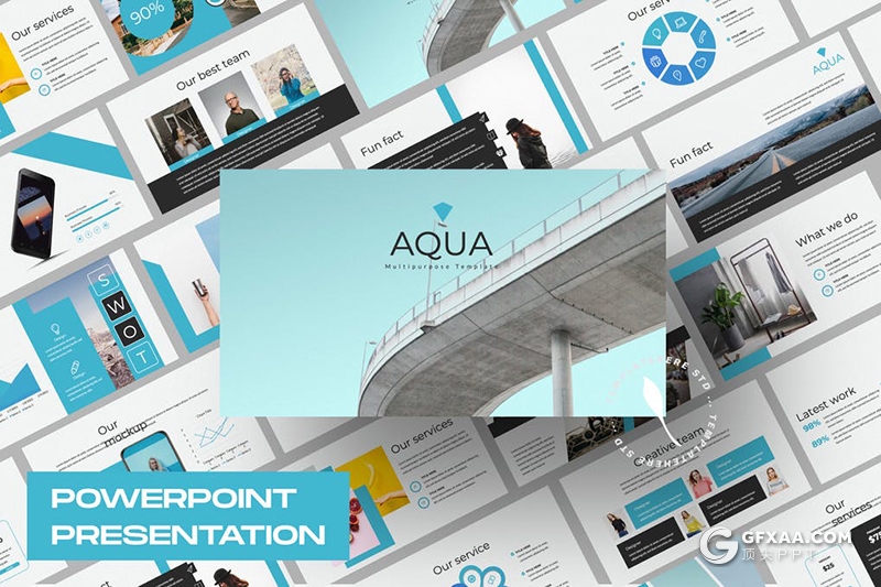 49页扁平化蓝色时尚简约风格国外商务PPT模板 - 顶尖PPT