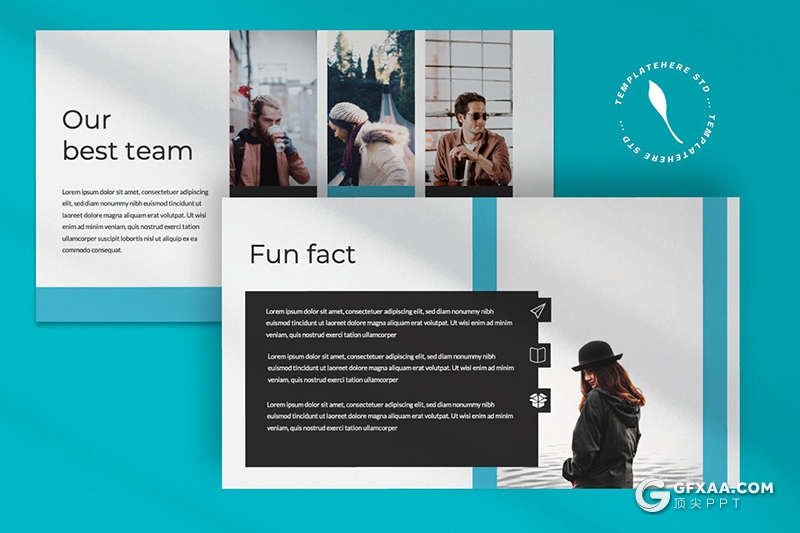 49页扁平化蓝色时尚简约风格国外商务keynote模板 - 顶尖PPT