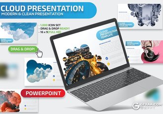 36页蓝色创意云朵剪影图片展示PPT模板 - 顶尖PPT