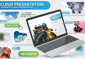 36页蓝色创意云朵剪影图片展示keynote模板 - 顶尖PPT