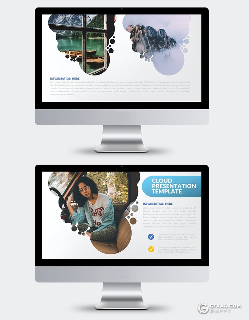 36页蓝色创意云朵剪影图片展示PPT模板 - 顶尖PPT