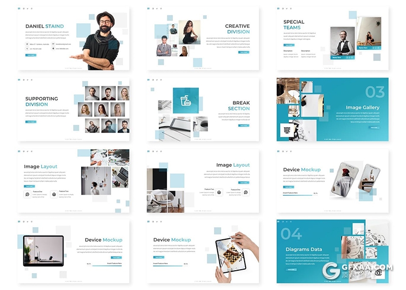 30页创意方块组合商务合作企业宣传多用途PPT模板5种主题配色 - 顶尖PPT