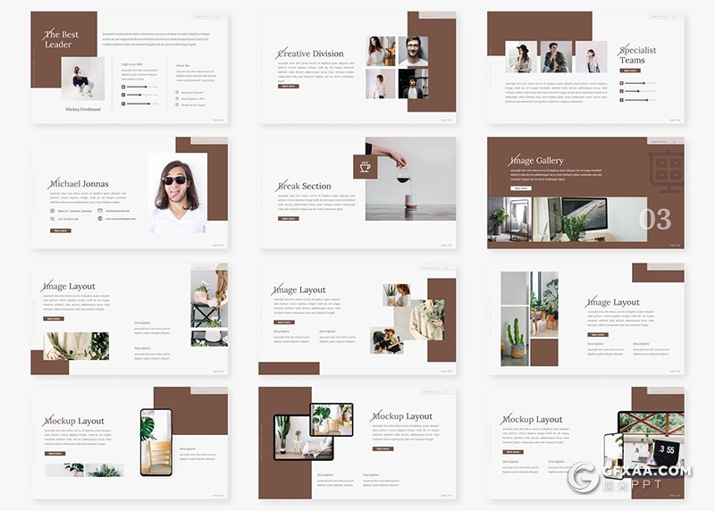 30页极简风格室内设计团队介绍设计方案策划PPT模板5种主题配色 - 顶尖PPT