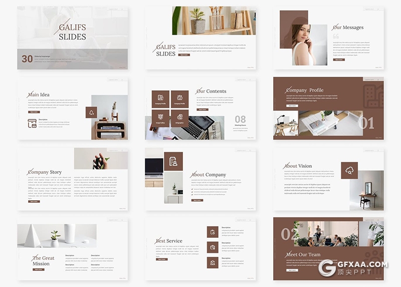 30页极简风格室内设计团队介绍设计方案策划PPT模板5种主题配色 - 顶尖PPT