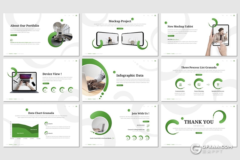 30页创意圆形设计商务风格企业工作环境展示PPT模板 - 顶尖PPT