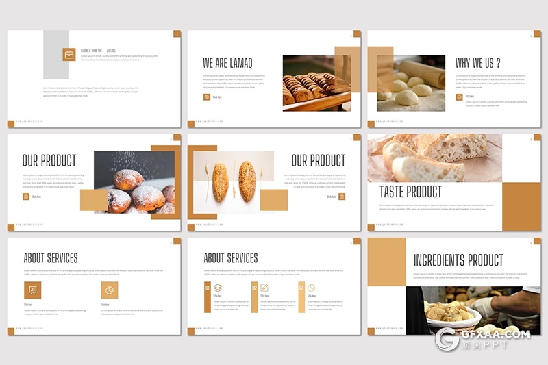 30页扁平化面包烘培工艺介绍面包品牌宣传PPT模板5种主题配色 - 顶尖PPT